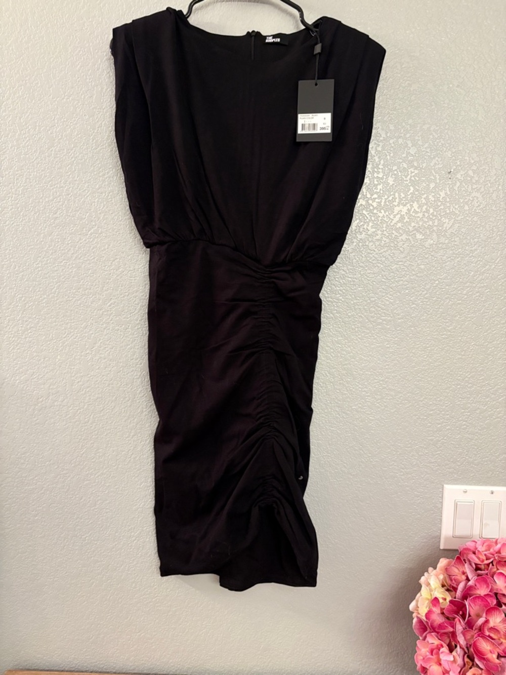 The Kooples Black Ruched Midi Dress